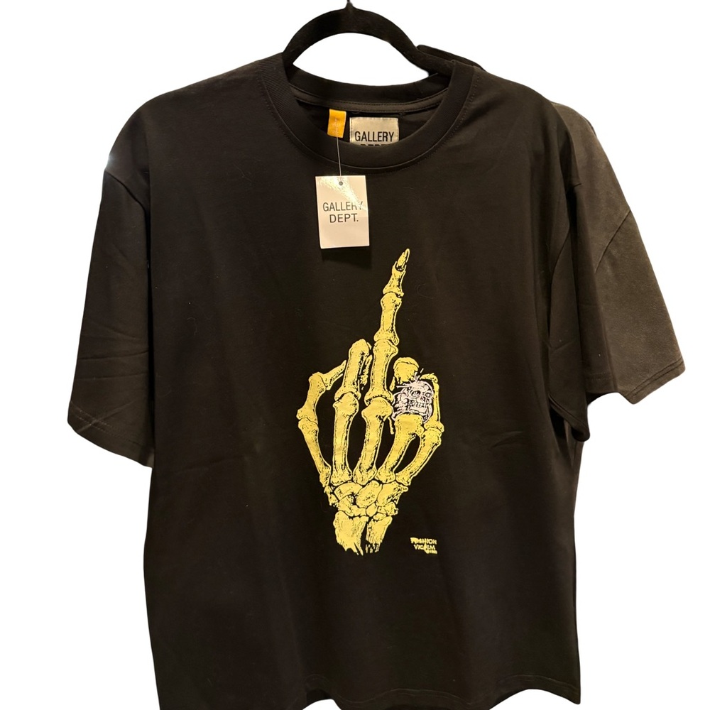 Gallery Dept Black Tee with Yellow Skeleton Hand